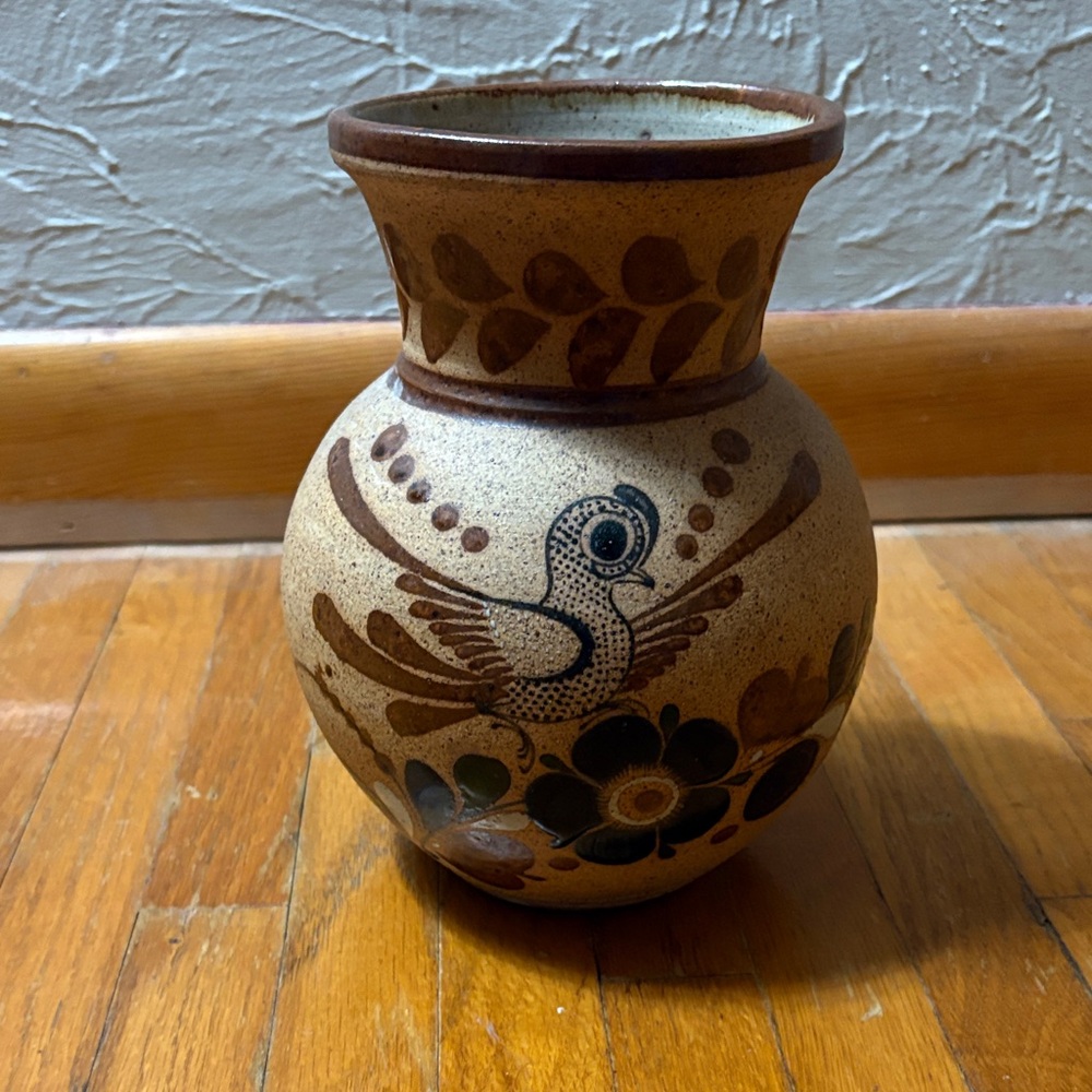Tonala Mexican Handcrafted Vase with Bird Design